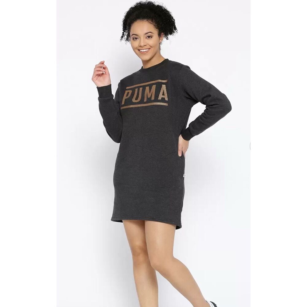 Puma Women’s Charcoal T-shirt Mini Dress Long Sleeve Logo Size S